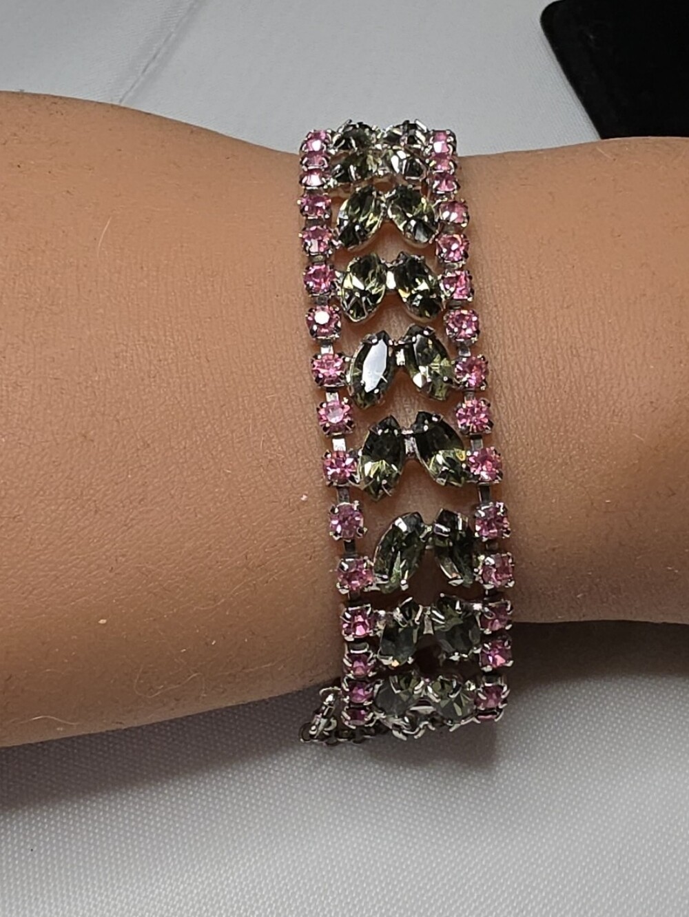 Pink and Silver Crystal Link Bracelet